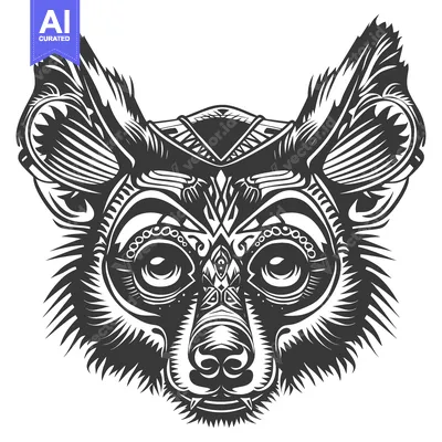 Aset premium populer: Ornate Black and White Illustration of a Lemur's Face