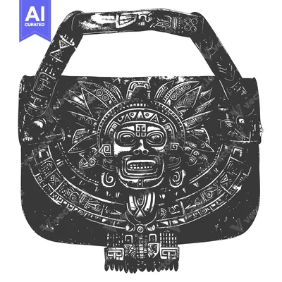 Aset premium populer: Ornate Black and White Illustration of a Mayan Mask