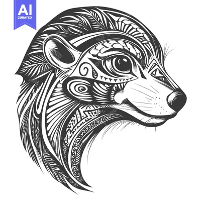 Aset premium populer: Ornate Black and White Illustration of a Meerkat's Head