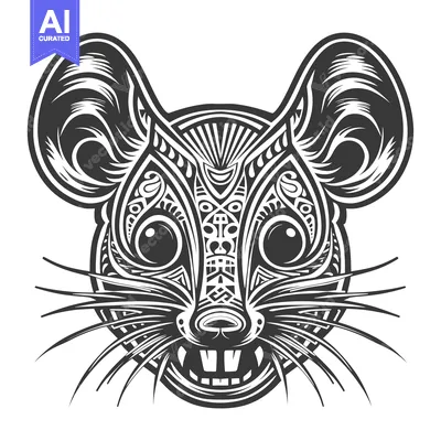 Aset premium populer: Ornate Black and White Illustration of a Mouse's Face