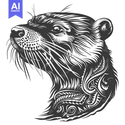 Aset desain premium: Ornate Black and White Illustration of an Otter's Head