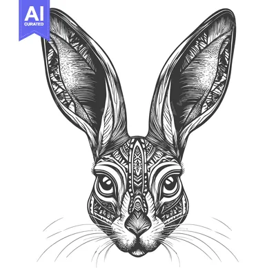 Aset desain premium: Ornate Black and White Illustration of a Rabbit's Head