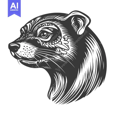 Ornate Black and White Illustration of a  Raccoon's Head