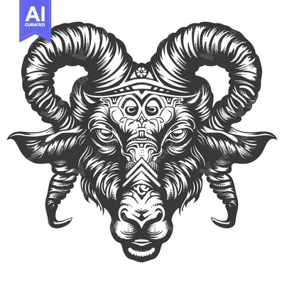 Premium design asset: Ornate Black and White Illustration of a Ram's Head