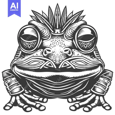 Aset premium populer: Ornate Black and White Illustration of a Sitting Frog