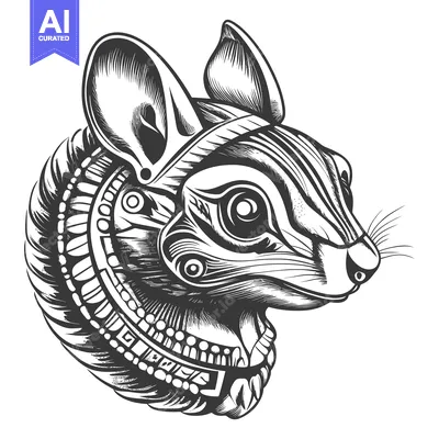 Aset premium populer: Ornate Black and White Illustration of a Squirrel's Head