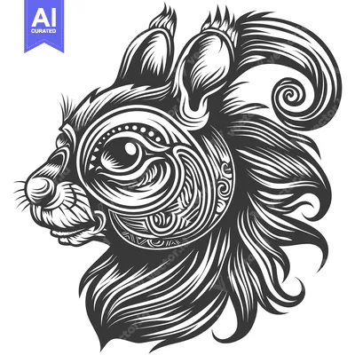 Aset premium populer: Ornate Black and White Illustration of a Squirrel's Head