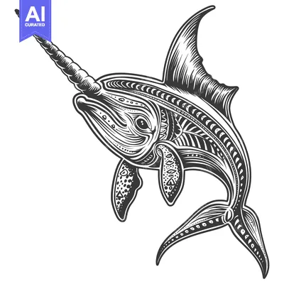 Aset desain premium: Ornate Black and White Illustration of a Swordfish