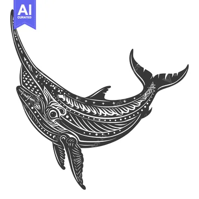 Premium design asset: Ornate Black and White Illustration of a Swordfish