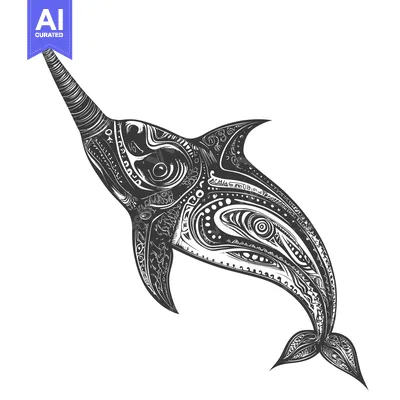Aset premium populer: Ornate Black and White Illustration of a Swordfish
