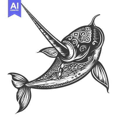 Aset premium populer: Ornate Black and White Illustration of a Swordfish