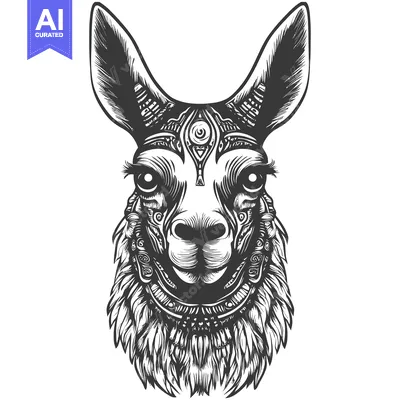 Aset premium populer: Ornate Black and White Llama Head with Third Eye