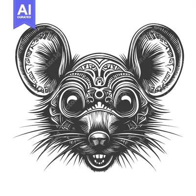 Aset premium populer: Ornate Black and White Mouse Face Illustration