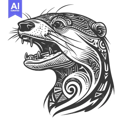 Aset premium populer: Ornate Black and White Otter Head Illustration