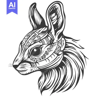 Popular premium asset: Ornate Black and White Rabbit Head Illustration