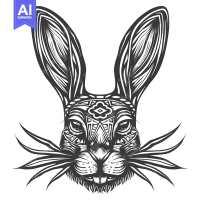 Aset premium populer: Ornate Black and White Rabbit Head Illustration