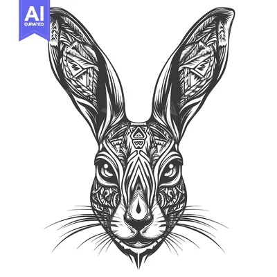 Premium design asset: Ornate Black and White Rabbit Head with Detailed Geometric Patterns
