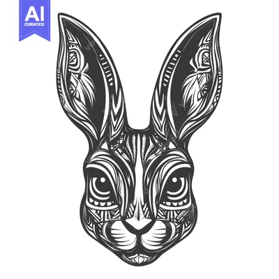 Aset premium populer: Ornate Black and White Rabbit Head with Tribal Pattern