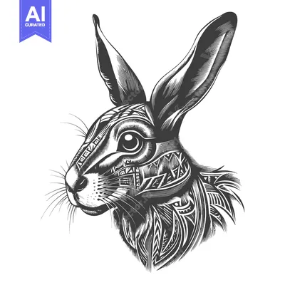 Aset premium populer: Ornate Black and White Rabbit Portrait