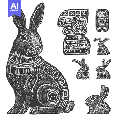 Aset premium populer: Ornate Black and White Rabbit with Geometric Patterns