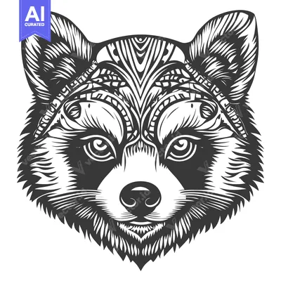 Popular premium asset: Ornate Black and White Raccoon Head Illustration
