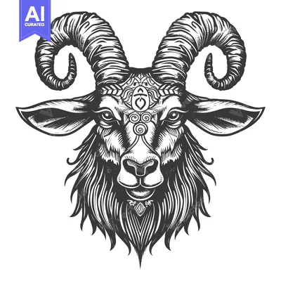 Aset premium populer: Ornate Black and White Ram Head Illustration