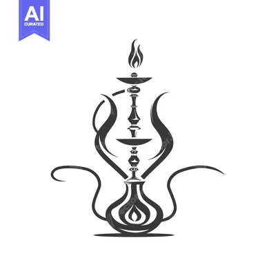 Ornate Black and White Silhouette of a Hookah
