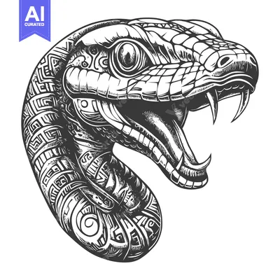 Ornate Black and White Snake Head Illustration