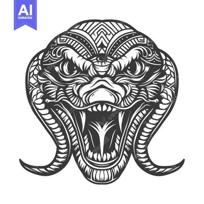 Ornate Black and White Snake Head with Open Mouth