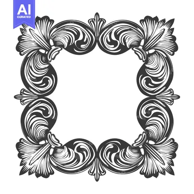 Aset premium populer: Ornate Black and White Square Frame with Intricate Floral Design