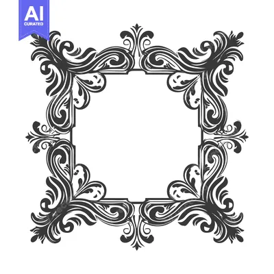 Ornate Black and White Square Frame with Swirling Floral Design