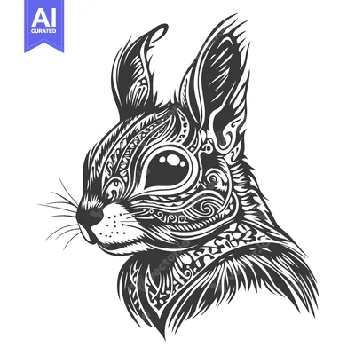 Ornate Black and White Squirrel Illustration