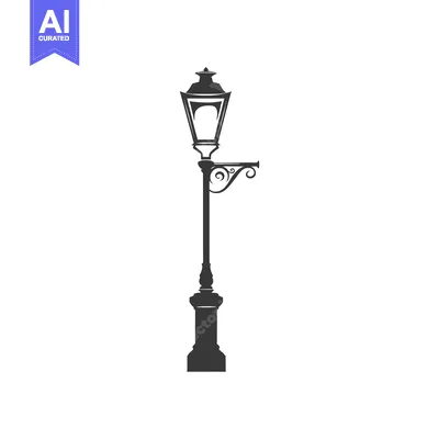 Aset desain premium: Ornate Black and White Street Lamp Silhouette
