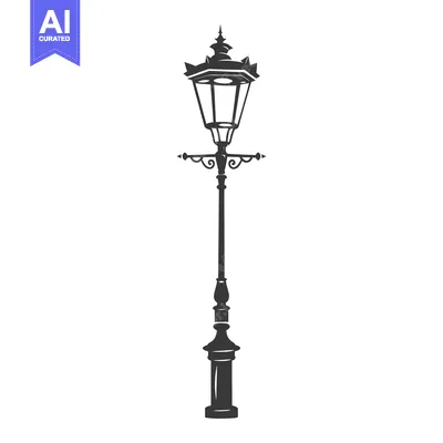 Premium design asset: Ornate Black and White Street Lamp Silhouette