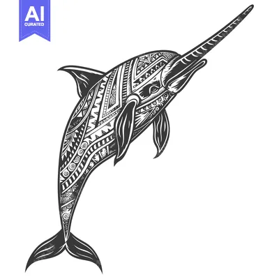 Aset premium populer: Ornate Black and White  Swordfish with Tribal Design