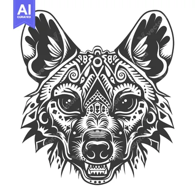 Aset premium populer: Ornate Black and White Wild Dog Head Illustration