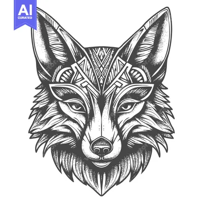 Aset premium populer: Ornate Black and White Wolf Head Illustration