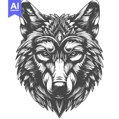 Popular premium asset: Ornate Black and White Wolf Head Illustration