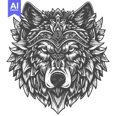 Popular premium asset: Ornate Black and White Wolf Head with Geometric Details