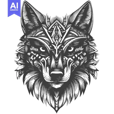 Popular premium asset: Ornate Black and White Wolf Head with Geometric Pattern