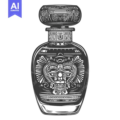 Aset desain premium: Ornate Bottle with Aztec Mask and Pattern