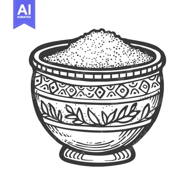 Premium design asset: Ornate Bowl Filled with Powdered Substance
