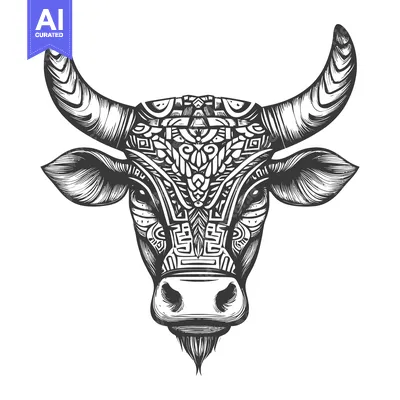 Aset desain premium: Ornate Bull Head with Detailed Geometric Pattern