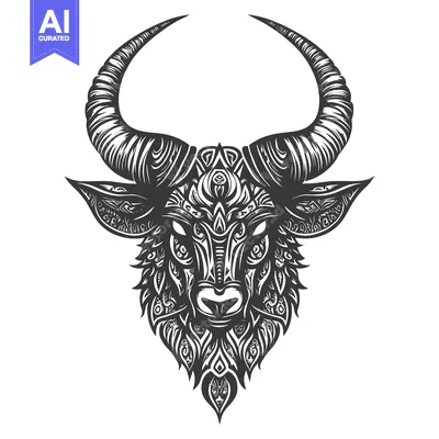 Aset premium populer: Ornate Bull Head with Detailed Horns and Facial Features