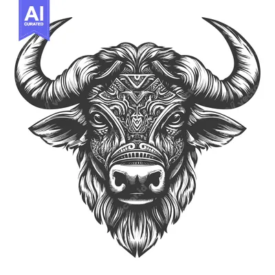 Popular premium asset: Ornate Bull Head with Detailed Horns and Patterned Face