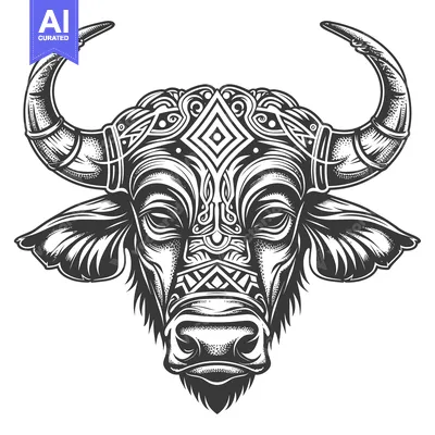 Aset desain premium: Ornate Bull Head with Geometric Pattern