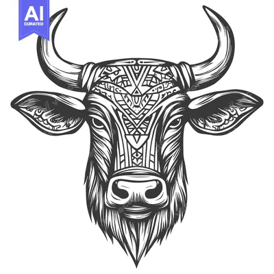 Aset desain premium: Ornate Bull Head with Geometric Pattern