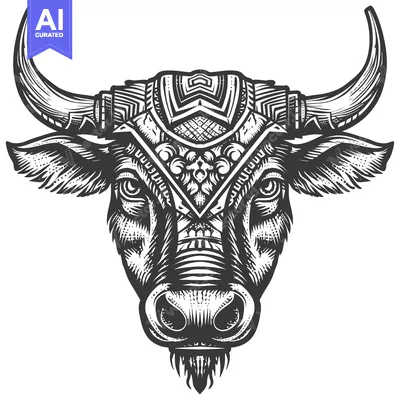 Aset desain premium: Ornate Bull Head with Geometric Pattern