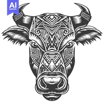 Aset premium populer: Ornate Bull Head with Geometric Patterns