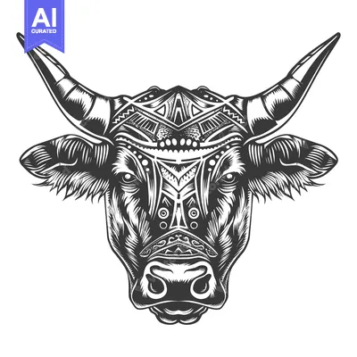 Ornate Bull Head with Geometric Patterns